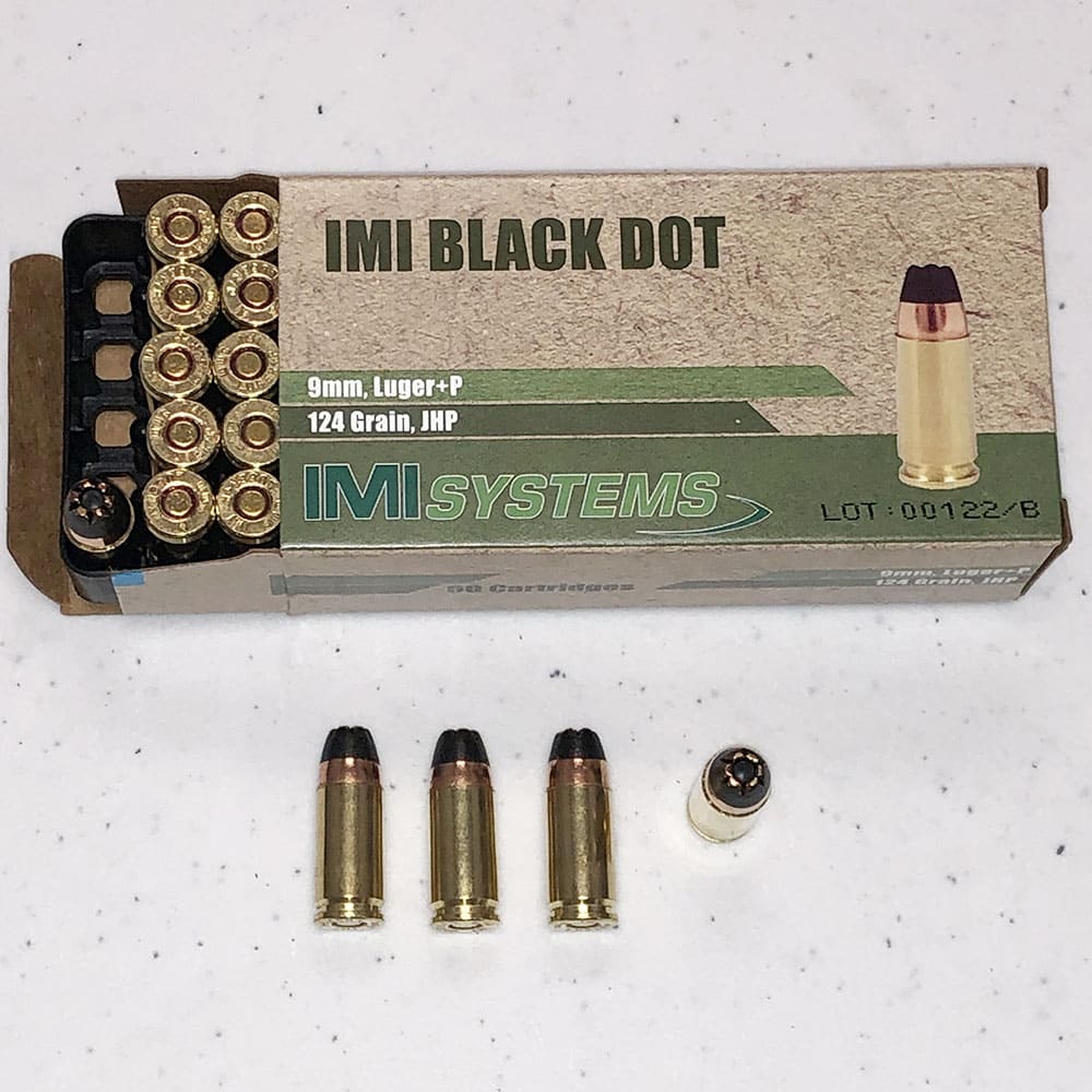 9mm Luger P, 124gr, Black Dot Hollow Point, IMI Brass, 500 rounds